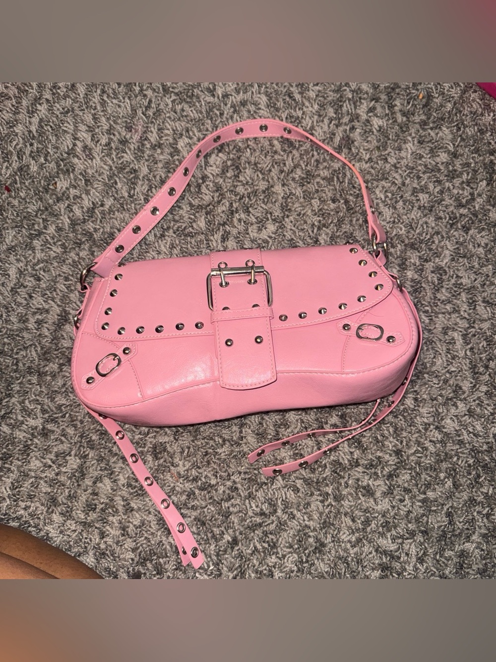 SHEIN Pink Studded Buckle Shoulder Bag
